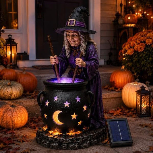 🪄ᵐⁱⁿⁱHalloween Witch Glowing Cauldron Solar Light